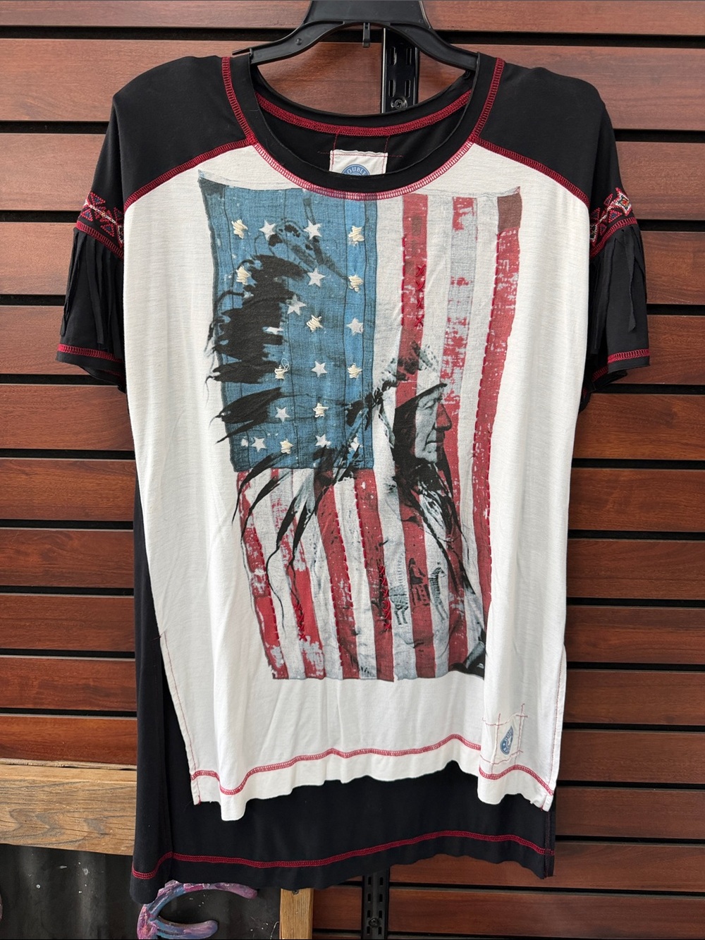 Double D Ranch Black, White & Red Flag Graphic Short Sleeve Tee